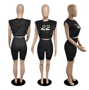 Toptan Kadın Kıyafetleri Yaz Trailsuits Nakış Numaraları Kolsuz Külkü Tişörtleri Kısa Pantolon İki Parça Set Sıradan Şort Setleri Sports Giyim 7485