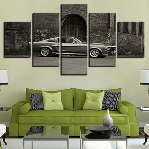 Retro Sports Car and Building Modular Canvas HD Prints Posters Home Decor Wall Art Pictures 5 Pieces Art Paintings No Frame