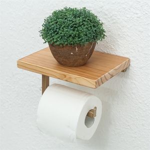 Retro Iron Toilet Paper Holder Hotel Roll Paper Wall Hanging Rack Wooden Shelf with Phone Holder Toilet Paper Holder Vintage T200425