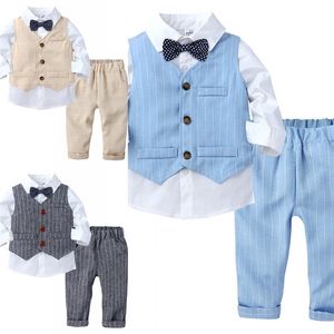 幼児の男の子長袖シャツのウエストコートパンツ秋のファッション服セット3PCSキッズボーイ紳士服スーツ1457 E3