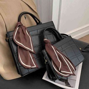 ショッピングバッグストーンパターンリボントートバッグ高品質PUレザー女性デザイナーハンドバッグ高容量ショルダーメッセンジャーバッグ220331