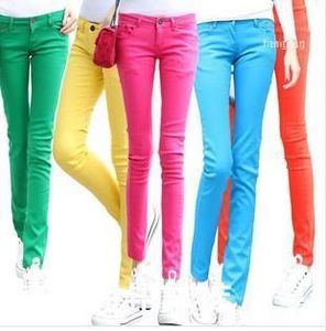 All'ingrosso-Primavera Estate Donna Casual Jeans sottili Moda Colori caramelle Pantaloni gratuiti 1Kz8