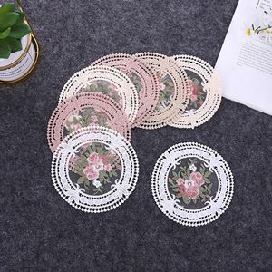 12cm European Style Lace Coaster Placemat Embroidery Craft Bowls Coffee Cups Fabric Anti scald Table Insulation Plate Mat