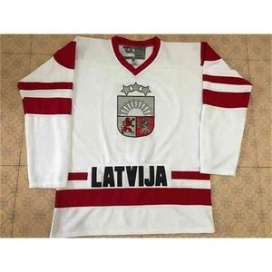 C26 Nik1 Skräddarsy 2020 1Team Lettland Latvija Hockey Jersey Broderi Stitched Anpassa ett antal och namntröjor