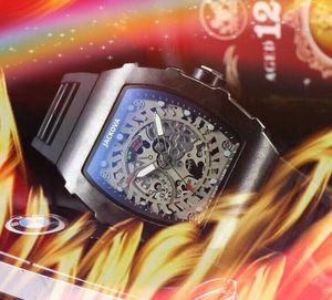 Beliebte Herren-Quarzuhren mit Skelett-Zifferblatt, 43 mm Gummigürtel, Saphirglas, Super-All-The-Crime-Cool-Man-Klassiker-Armbanduhren, Montre de Luxe