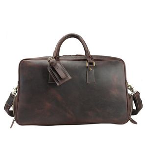 Duffel Bags Men Men Vintage Crazy Horse Leather Travel Genuine Duffle Cowhide Large Tote Bag Messenger T647Duffel