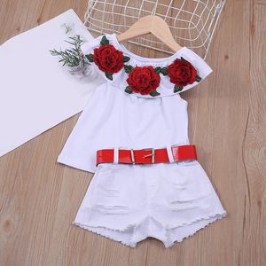 Set di abbigliamento 2-6Y Infant Kids Girl Clothes 2022 Summer Fashion Off spalla 3D Rose Flower Cotton Top Skirt Outfit SetAbbigliamento