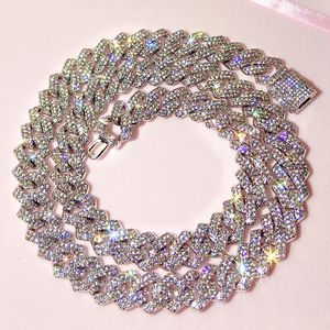 Hip Hop Moda Elmas Kolye 14mm Küba Zinciri Kolye Moda Tüm Buz Rhinestone Erkek ve Kadın Mücevher Zinciri Ücretsiz Kargo