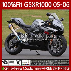 Feedings de Molde de Injeção para Suzuki GSXR 1000 CC K5 Gsxr-1000 Gray Black GSXR1000 05 06 Bodywork 122No.90 1000CC GSX R1000 2005 2006 GSX-R1000 2005-2006 OEM Kit