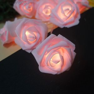 Verschillende kleur rozeng slinger met LED licht door batterijbloemtouw meter leds bruiloft bloemdecoratie krans huisdecor l220810
