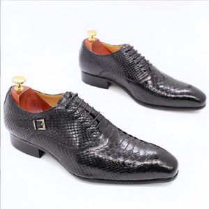 Men Oxford Shoes Snake Skin Prints Classic Style Formal Man Dress Business Office Wedding Lace Up Point Toe Leather Shoes DA47