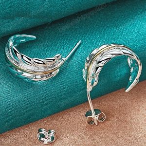 925 Sterling Silver Gold Feather Stud Earrings For Woman Wedding Engagement Fashion Party Charm Jewelr