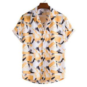 Toppsäljande produkt 2022 Summer New Men's Fashion Trend tryckt kortärmad skjorta avslappnad lapel camisas para Hombre G220511