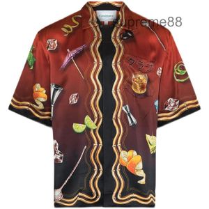 Casablanca męskie markowe koszule 22ss bar wódka kieliszek do whisky hawajskie zestawy jedwabne spodnie szorty koszula z krótkim rękawem