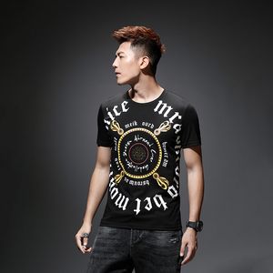 Hot Diamond Western Style Men's T-Shirts 2022 Summer New Trend Pattern Embroidery Design Short Sleeve Mercerized Cotton Sequin Round Neck Tees Black White M-4XL