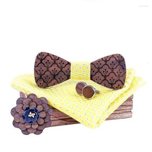 Bow slipsar vuxna trälie hanky manschettknappar brosch set för herrar trä bowtie kvinnor gravatas tuxedo accessoarer donn22