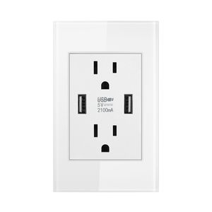 US Sockets With 2 USB Port Charger 5V 2100mA 3100MA White Wallpad Luxury Wall Double USB Electric Power Outlet PC Panel