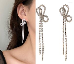 Stud Temperament Atmosphere Bride Long Bow Tassel Rhinestone Jewelry Earrings For Women DangleStud Kirs22