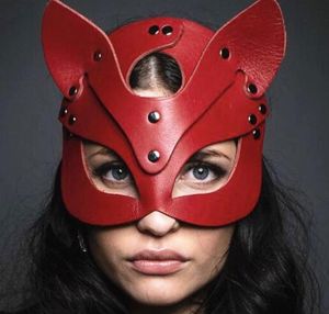 Maschere in pelle di Halloween Cat Women Men Masquerade Animal Half Face Fox Mask Cosplay Costume di Natale Accessorio Night Club Puntelli Nero Rosso Bianco