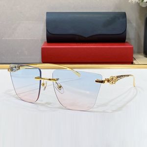Topsuz Çerçeve toptan satış-Ücretsiz gemi rimless moda mavi tasarımcı güneş gözlüğü kadın retro vintage erkek spor parlak altın çerçeve leopar tutum kadınlar en kaliteli lunets kutularla