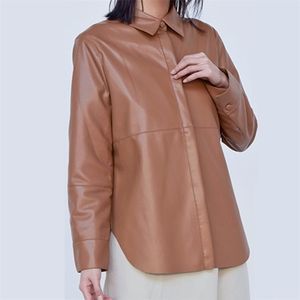 Three color new Women casual leather coat shirt jacket ladies outwear top female clothes T200811