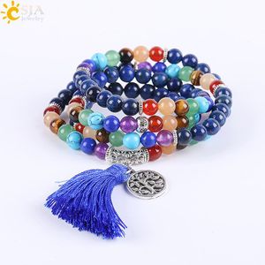 7 Chakra Multilayer Charms Bracelets Strand Lapis Lazuli 108 Mala -Gebetsperlen