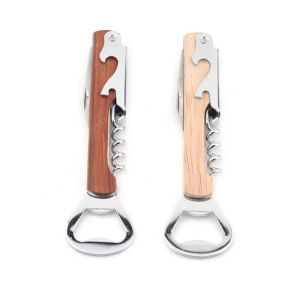 Trähandtag Vinöppnare Rostfritt stål Handhållet Deluxe Wine Bottle Opener öppnare Korkskruv Dubbla gångjärn servitörer