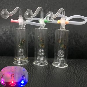 1set Mini Glass Bong Water Pipes Recycler Dab Rig led light Hand hookah Thick Pyrex Glass small beaker bongs with mm oil burner pipe and hose