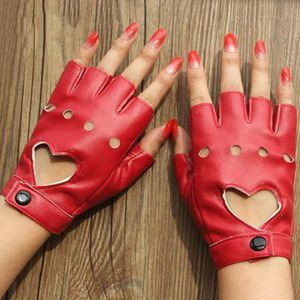 خمسة أصابع قفازات جلدية Luvas Guantes Mujer للنساء الفتيات متعدد الألوان Red Balck White Loving Heart Solid Mittensfive