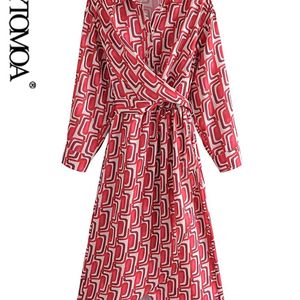 Женская мода с ремнем геометрическое печатное платье Midi Vintage с длинным рукавом передние пуговицы женские платья vestidos mujer 220526