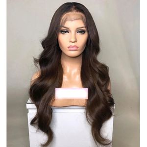 Long Body Wave Dark Brown Lace Front Wigs for Balck Women No Gel Headband Synthetic Wigs Easy Wear Daily Use 26Inches Hair