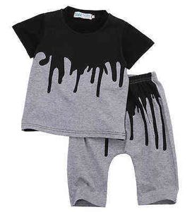 Citgeett Summer Baby Boys Set di abbigliamento manica corta nero Baby Boy Set di abbigliamento per bambini T-shirt pantaloni 2 pezzi Set grigio Ss J220711