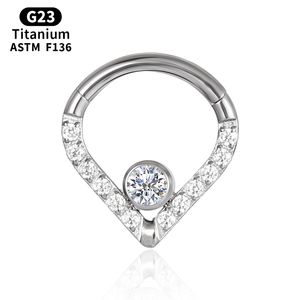 G23 Titanium Heart أنف Ring Crescent Zircontragus Helix Piercing Septum Scression Ear Charilage Conch Jewelry Jewellry