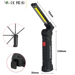 New USB Rechargeable LED Working Flashlight With Built-in Battery Set Multi Function Folding Light COB Camping Torch