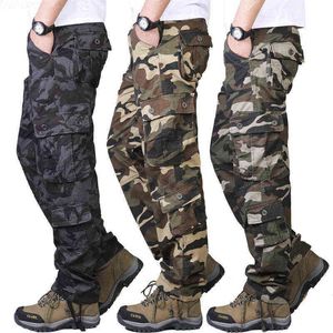 2022 Men's Cotton Camouflage Trousers Thick Straight Casual Wear-Resistant Durable Multi-Pocket Slacks G220507