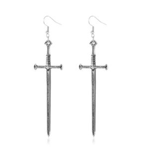 Vintage Gothic Medieval Cool Sword Charm Earrings Long Female Punk Ring Pentagram Moon Warrior Dagger Ear Hoops For Womens Jewelry Unique Bijoux