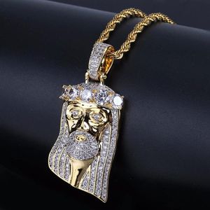 Pendant Necklaces Bling Golden Jesus Piece Pendants Micro Paved CZ Rhinestone Out Men's Hip Hop Rapper JewelryPendant PendantPendant