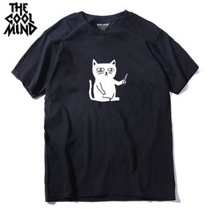COOLMIND 100% cotton cool summer loose men T shirt casual short sleeve cat print tshirt male t-shirt tops tee shirts 220402 on Sale