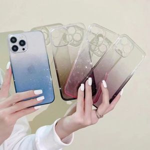 Casos de telefone de vidro transparente de gradiente com lente proteger para iPhone 13 12 Pro Max Luxury Back Capa dura Shell à prova de choque anti-queda