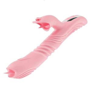 vibratore giocattolo del sesso massaggiatore sicuro vibratore in silicone realistico leccare la lingua vibrazioni telescopiche stimolatore del punto g giocattoli U1jd DU2U