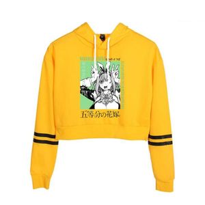 Kvinnors hoodies tröjor anime de kvintessentiella kvintupletterna skörda topp hoodie harajuku beskuren tröja streetwear hip hop long ärm