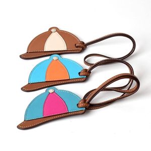 Brand Genuine Calfskin Leather Cap Handbag Charms Hat Bag Charm Cute Key Chain Accessories Top Keyring Luxury Ornament Pendant