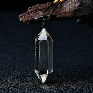 Pendant Necklaces Natural White Quartz Clear Crystal Double Pointed Column Charm Reiki Healing Energy Wand Fashion Jewelry GiftPendant Neckl