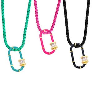 Pendant Necklaces Y2K Bohemian Colourful Enamel Copper Box Chain Necklace With Carabiner For Women Year Jewelry Gifts