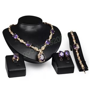 Anéis colares pulseiras Brias Jóias Conjunto de jóias Moda Imitação Royal Gemstone 18K Jóias de festas com banheiros de ouro 4 Conjunto de peças