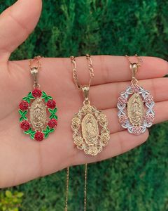 Pendant Necklaces Guadalupe Necklace For Women Virgin Mary Jewelry Personalization Roses Chain Gold Plated Metal Flower Gift FriendPendant