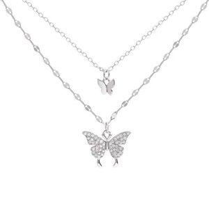 Fashion Shiny Butterfly Pendant Necklaces Ladies Exquisite Double Layer Clavicle Chain Jewelry for Ladies Gift