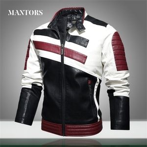 Mensläderjackor Motorcykelstativ Collar Zipper Male Pu Coats Biker Street Faux Leather Fleece Bomber Jacket Ytterkläder 201127