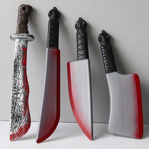 Halloween Bloody Knife Bloody Sharp Knife Ghost Festival Plastic Toys Simulation Kitchen Knife Trick Props Bend Knife Wholesale