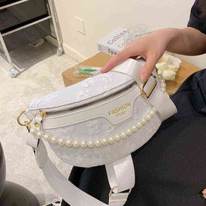 HBP Crossbody Bag Elegant Floral Canvas midja för kvinnor 2022 Styliska pärlpärlor Packing Female Fanny Pack Wide Band 220727